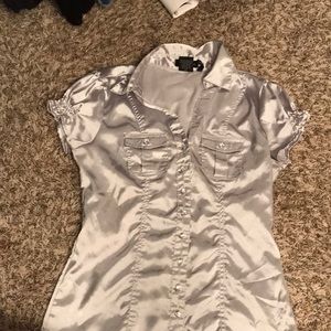 Shiny silver silky feeling top